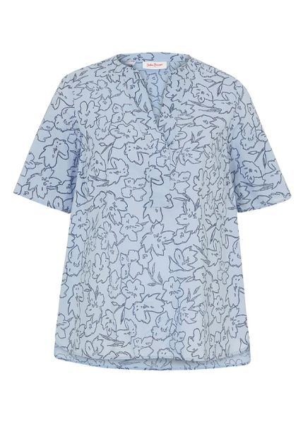 Bluzka tunikowa. Niebieskie bluzki bonprix, bez wzorów, bez kołnierzyka, bez ramiączek. Za 79.99 zł.