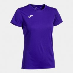Koszulka do biegania damska Joma Combi z krótkim rękawem. Fioletowe bluzki Joma, xs, bez wzorów, sportowe, bez kołnierzyka, bez ramiączek. Za 59.99 zł.