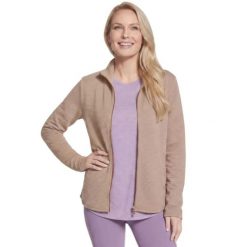 Bluza dresowa sportowa damska The Hoodless Hoodie GoWalk Shine Jacket. Brązowe bluzy Skechers, m, bez wzorów, z dresówki, bez kaptura. Za 199.99 zł.