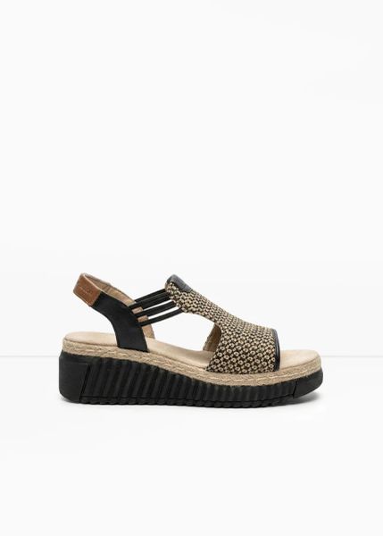 Sandały Tom Tailor, na koturnie o wyglądzie plecionki. Czarne sandały bonprix, bez wzorów, bez obcasa, na koturnie, bez zapięcia. Za 269.99 zł.