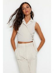 Trendyol Top w kolorze beżowym rozmiar: 38. Brązowe topy Trendyol, bez wzorów, bez kołnierzyka, bez ramiączek. Za 56.66 zł.