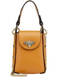 ORE10 Skórzana torebka "Ator" w kolorze jasnobrązowym na telefon - 14 x 20 x 7 cm rozmiar: onesize. Brązowe torby na ramię ORE10, z aplikacjami, z materiału, przez ramię, bez dodatków. Za 173.99 zł.