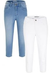 Dżinsy Slim Fit, mid waist, dł. za kolano (2 pary). Niebieskie jeansy bonprix, bez wzorów. Za 169.99 zł.