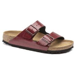 Klapki damskie Birkenstock Arizona BS regular Birko-flor. Czerwone klapki Birkenstock, bez wzorów, z jeansu, bez obcasa. Za 287.00 zł.