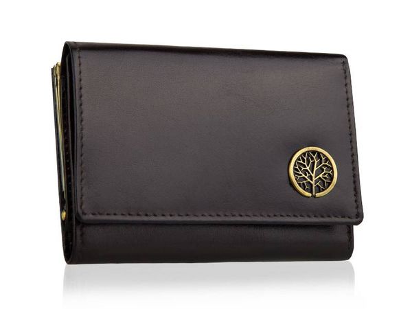 Portfel damski BETLEWSKI BPD-BF-14 BRĄZOWY. Brązowe portfele Betlewski, bez wzorów, ze skóry. Za 139.99 zł.