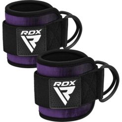 Paski z hakami na kostkę RDX A4 Ankle Straps For Gym Cable Machine. Fioletowe paski RDX SPORTS, bez wzorów, sportowe. Za 79.99 zł.