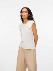Vero Moda Koszulka w kolorze białym rozmiar: L. Białe bluzki Vero Moda, l, bez wzorów, z bawełny, bez kołnierzyka, bez ramiączek. Za 65.85 zł.