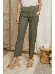 Lin Passion Lniane spodnie w kolorze khaki rozmiar: 38/40. Brązowe spodnie materiałowe Lin Passion, na co dzień, bez wzorów, ze lnu, z podwyższonym stanem. Za 180.49 zł.