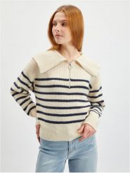 Orsay Sweter w kolorze kremowo-czarnym rozmiar: L. Brązowe swetry Orsay, l, bez wzorów, ze splotem, bez ramiączek. Za 74.81 zł.