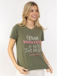 Zwillingsherz Koszulka "Yoga Club" w kolorze khaki rozmiar: M. Brązowe bluzki Zwillingsherz, m, bez wzorów, z bawełny, bez kołnierzyka, bez ramiączek. Za 113.63 zł.