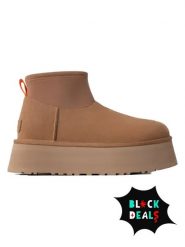 UGG Skórzane botki "Classic Mini Dipper" w kolorze jasnobrązowym rozmiar: 39. Brązowe botki UGG, bez wzorów, ze skóry, bez obcasa, na platformie, bez zapięcia. Za 768.45 zł.