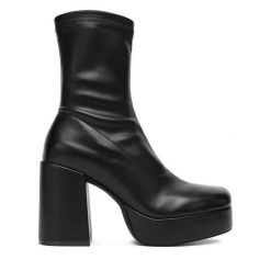 Botki DeeZee. Czarne botki DeeZee, bez wzorów, bez obcasa, na słupku, bez zapięcia. Za 219.99 zł.