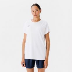 Koszulka do piłki nożnej damska Kipsta Viralto. Białe bluzki KIPSTA, xs, bez wzorów, z materiału, sportowe, bez kołnierzyka, bez ramiączek. Za 54.99 zł.