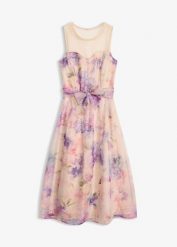 Sukienka midi z delikatnego tiulu. Czerwone sukienki bonprix, bez wzorów, z tiulu, bez kołnierzyka, bez ramiączek, midi. Za 329.99 zł.