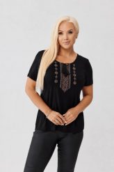 Czarna bawełniana bluzka z haftem krzyżykowym OVERSIZE PLUS SIZE WIOSNA LATO. Czarne bluzki Moda Size Plus Iwanek, l, z aplikacjami, z bawełny, biznesowe, bez kołnierzyka, plus size, bez ramiączek. Za 129.90 zł.