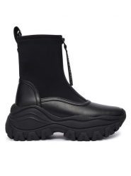 Buffalo Botki Lola Front Zip 1270140 Czarny. Czarne botki Buffalo, bez wzorów, ze skóry, bez obcasa, na płaskiej podeszwie, bez zapięcia. Za 479.99 zł.