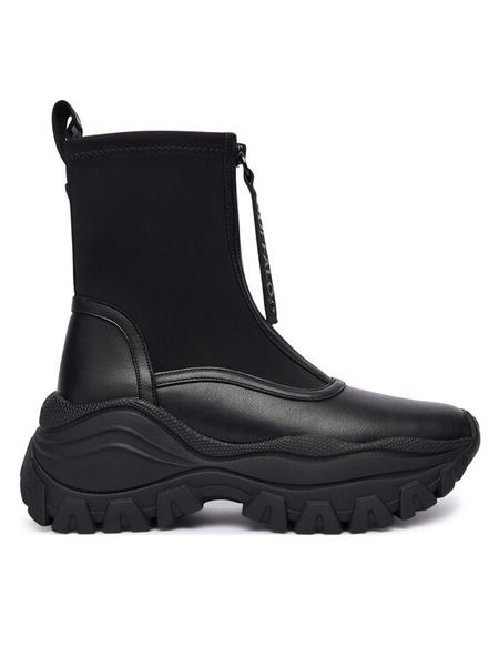 Buffalo Botki Lola Front Zip 1270140 Czarny. Czarne botki Buffalo, bez wzorów, ze skóry, bez obcasa, na płaskiej podeszwie, bez zapięcia. Za 379.99 zł.