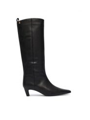 Tommy Hilfiger Kozaki Kitten Heel Leather High Boot FW0FW09568 Czarny. Czarne kozaki TOMMY HILFIGER, bez obcasa, na słupku, bez zapięcia. Za 949.99 zł.