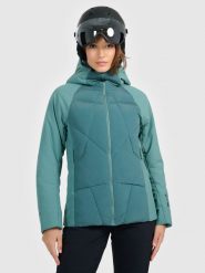 4F Kurtka puchowa narciarska z wypełnieniem Primaloft Silver damska - oliwkowa S. Brązowe kurtki narciarskie 4f, s, bez wzorów, z dzianiny, bez kaptura, narciarskie, primaloft. Za 999.99 zł.