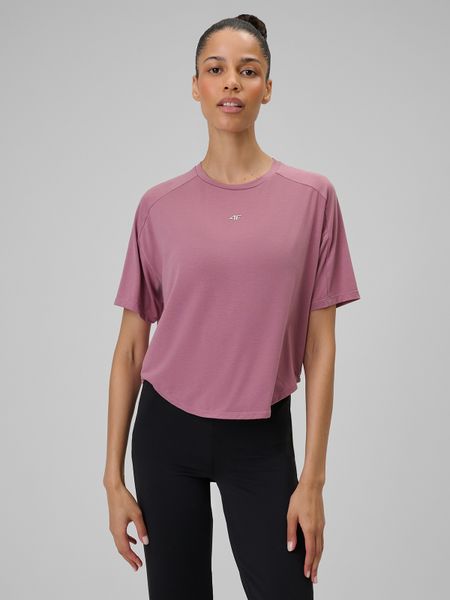 4F Koszulka do jogi regular szybkoschnąca damska - różowa L. Czerwone koszulki sportowe 4f, bez wzorów, z dzianiny, bez ramiączek, na jogę i pilates. Za 129.99 zł.