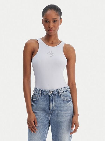 Guess Top W6RP39 KD092 Błękitny Regular Fit. Niebieskie topy Guess, l, z aplikacjami, z syntetyku, bez kołnierzyka, bez ramiączek. Za 169.99 zł.