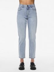 Pieces Dżinsy "Bella" - Tapered fit - w kolorze niebieskim rozmiar: W25/L30. Niebieskie jeansy Pieces, l, z aplikacjami, z podwyższonym stanem. Za 92.42 zł.
