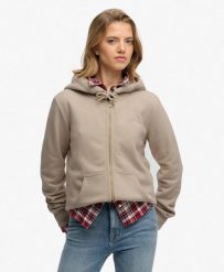 Superdry Damska bluza z kapturem Essential Logo Zip Half Brushed. Szare bluzy Superdry, bez wzorów, z bawełny, z kapturem. Za 322.70 zł.