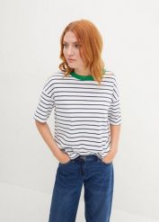 T-shirt oversize z czystej bawełny organicznej. Białe t-shirty bonprix, bez wzorów, z bawełny, bez kołnierzyka, bez ramiączek. Za 59.99 zł.