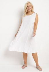 Biała Wiskozowa Sukienka o Pudełkowym Fasonie bez Rękawów Pleria. Białe sukienki Born2be, m, bez wzorów, z wiskozy, wizytowe, bez kołnierzyka, plus size, bez ramiączek, midi. Za 74.99 zł.