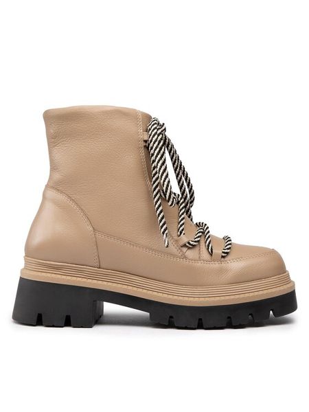 Simple Trzewiki SL-47-02-000069 Beżowy. Brązowe botki Simple, bez wzorów, ze skóry, bez obcasa, na płaskiej podeszwie, bez zapięcia. Za 299.99 zł.