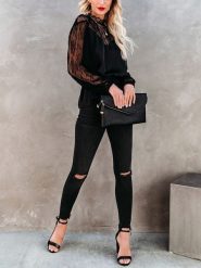 Milan Kiss Bluzka w kolorze czarnym rozmiar: L. Czarne bluzki Milan Kiss, l, bez wzorów, z koronki, bez kołnierzyka, bez ramiączek. Za 131.12 zł.