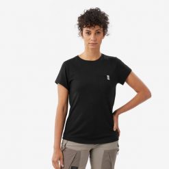 Koszulka trekkingowa damska z krótkim rękawem Merino. Czarne bluzki SIMOND, l, bez wzorów, z materiału, sportowe, bez kołnierzyka, bez ramiączek. Za 179.99 zł.