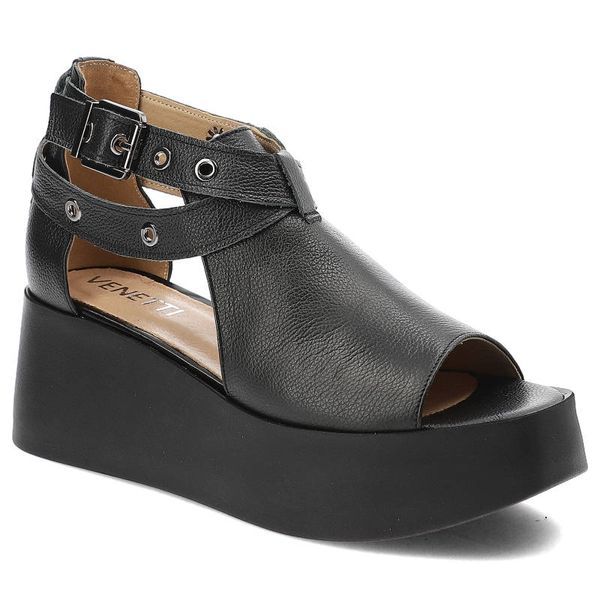 Czarne Sandały Armodo Stylowe Obuwie Damskie. Czarne sandały Armodo, bez wzorów, ze skóry, eleganckie, bez obcasa, na koturnie, bez zapięcia. Za 289.00 zł.