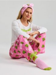 Bawełniana piżama dwuczęściowa Grinch - kremowy. Białe piżamy Sinsay, bez wzorów, z bawełny, bez ramiączek. Za 55.99 zł.