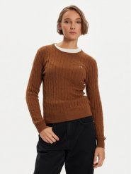 Gant Sweter 4800100 Brązowy Slim Fit. Brązowe swetry GANT, s, bez wzorów, z bawełny, bez ramiączek. Za 619.99 zł.