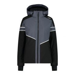 Kurtka narciarska damska z tkaniny skórzanej CMP. Czarne kurtki narciarskie CMP, bez wzorów, z tkaniny, bez kaptura, narciarskie. W wyprzedaży za 754.45 zł.