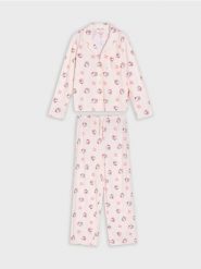 Bawełniana piżama dwuczęściowa Hello Kitty - czerwony. Czerwone piżamy Sinsay, bez wzorów, z bawełny, bez ramiączek. Za 79.99 zł.