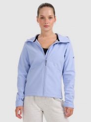 4F Kurtka softshell wiatroodporna membrana 5000 damska - niebieska XS. Niebieskie kurtki sportowe 4f, na zimę, xs, bez wzorów, z materiału, z kapturem, windstopper. Za 299.99 zł.