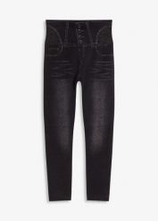 Legginsy bezszwowe w optyce dżinsów, z silnym stopniem modelowania sylwetki. Czarne legginsy bonprix, bez wzorów, z jeansu. Za 69.99 zł.