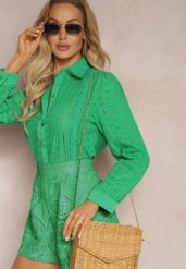 Zielona Koszula z Haftowanej Tkaniny w Stylu Boho Perphone. Zielone koszule Renee, l, bez wzorów, z bawełny, boho, bez kołnierzyka, bez ramiączek. Za 54.99 zł.