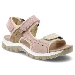 Sandały damskie Artiker, cholewka ze skóry naturalnej nubukowej regulowane paski z zapięciem na rzep, różowe, 58C1813. Czerwone sandały Artiker, bez wzorów, z nubiku, bez obcasa, bez zapięcia. Za 219.00 zł.