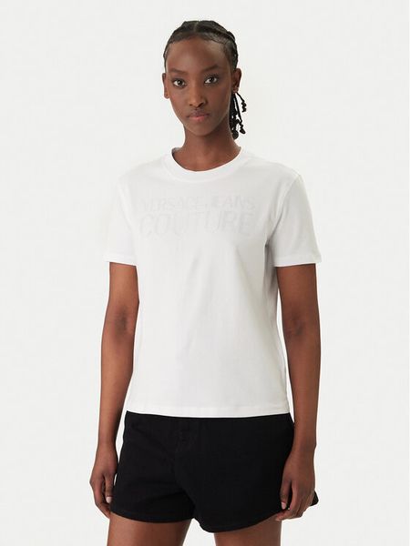 Versace Jeans T-Shirt 80HAHT09 Biały Regular Fit. Białe t-shirty Versace Jeans, xs, bez wzorów, z bawełny, bez kołnierzyka, bez ramiączek. Za 347.99 zł.