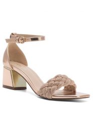 DeeZee Sandały PRETTY PLEASE LS5951-01 Złoty. Żółte sandały DeeZee, bez wzorów, ze skóry, bez obcasa, na słupku, bez zapięcia. Za 149.99 zł.