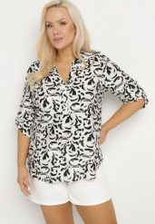Biała Koszula z Wiskozą w Abstrakcyjny Wzór Clarivana. Białe koszule Born2be, plus size, bez wzorów, z wiskozy, eleganckie, bez kołnierzyka, plus size, bez ramiączek. Za 34.99 zł.