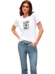 Heine Koszulka w kolorze białym rozmiar: 36. Białe bluzki Heine, bez wzorów, bez kołnierzyka, bez ramiączek. Za 48.28 zł.