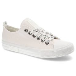 Trampki damskie Big Star, cholewka z materiału tekstylnego o płóciennej strukturze z klasycznym sznurowaniem i metalowymi przelotkam, biały, KK274105. Białe trampki Big Star, bez wzorów, z dresówki, bez zapięcia. Za 110.99 zł.