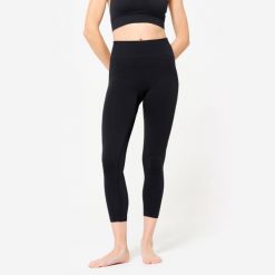 Legginsy do jogi damskie Kimjaly 7/8. Czarne legginsy DOMYOS, xl, bez wzorów, z elastanu, z podwyższonym stanem. Za 149.99 zł.