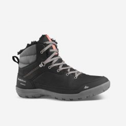 Buty turystyczne damskie Quechua SH100 Mid wodoodporne. Czarne trekkingi QUECHUA, z kauczuku, przed kolano, trekkingowe. Za 159.99 zł.