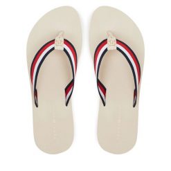 Japonki Tommy Hilfiger. Brązowe klapki TOMMY HILFIGER, bez wzorów, bez obcasa. Za 129.99 zł.