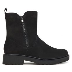 Botki Caprice. Czarne botki Caprice, bez wzorów, bez obcasa, na płaskiej podeszwie, bez zapięcia. Za 489.99 zł.